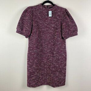 Ann Taylor Tweed Puff Sleeve Dress Size 14P Purple Short Sleeve